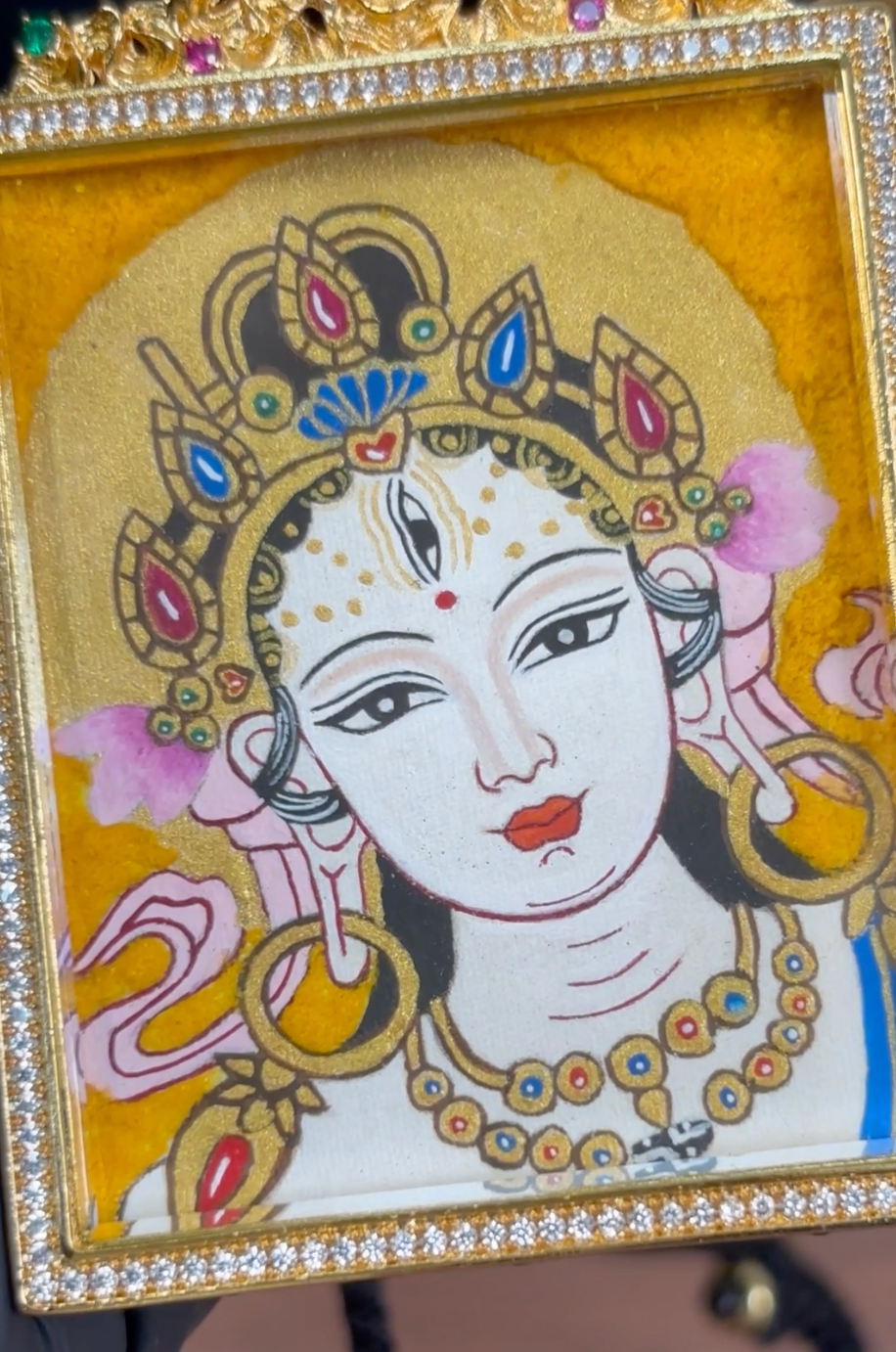 Lotus-Hand Mudra White Tara Thangka in Gold Leaf