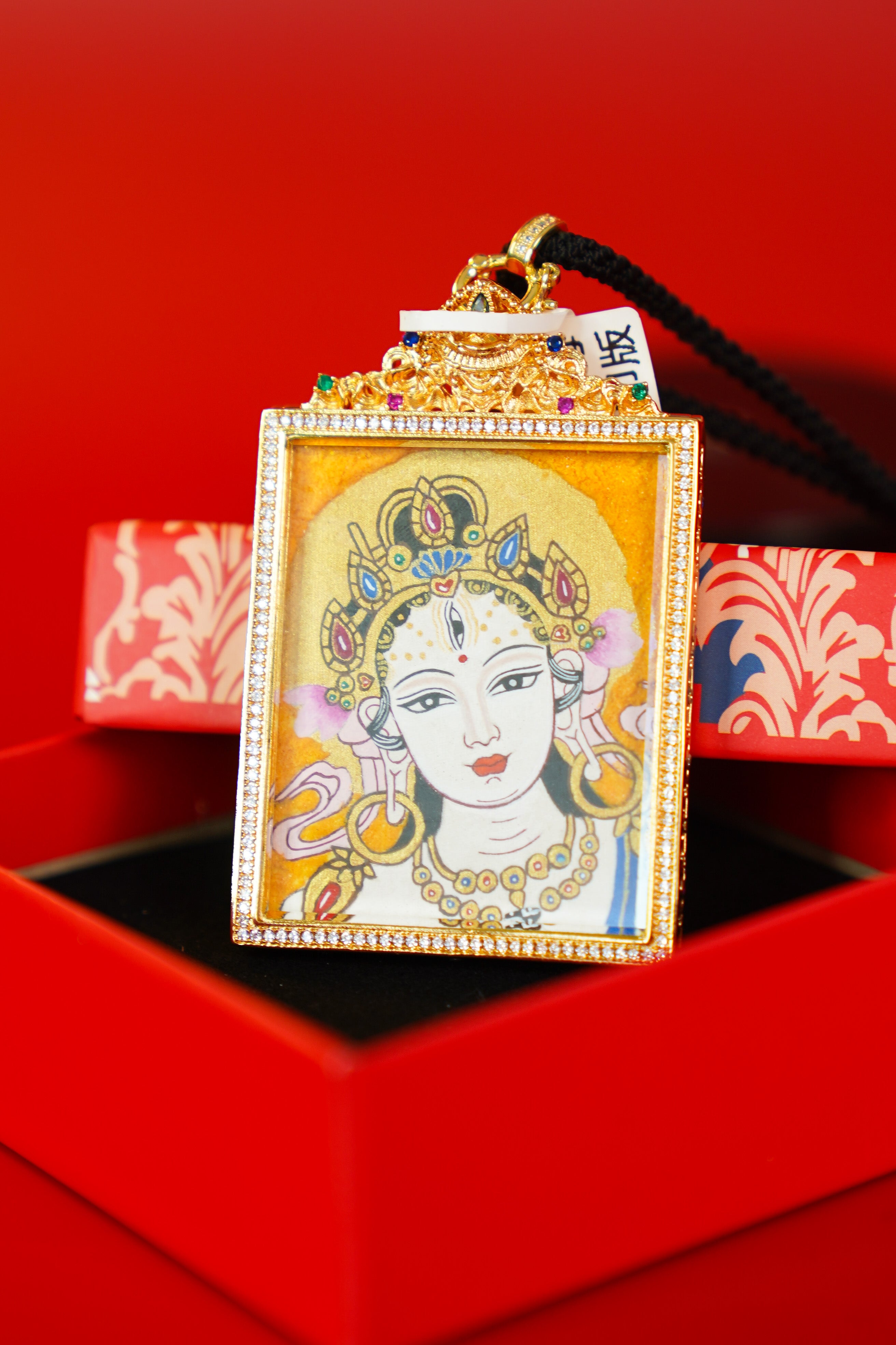 Lotus-Hand Mudra White Tara Thangka in Gold Leaf