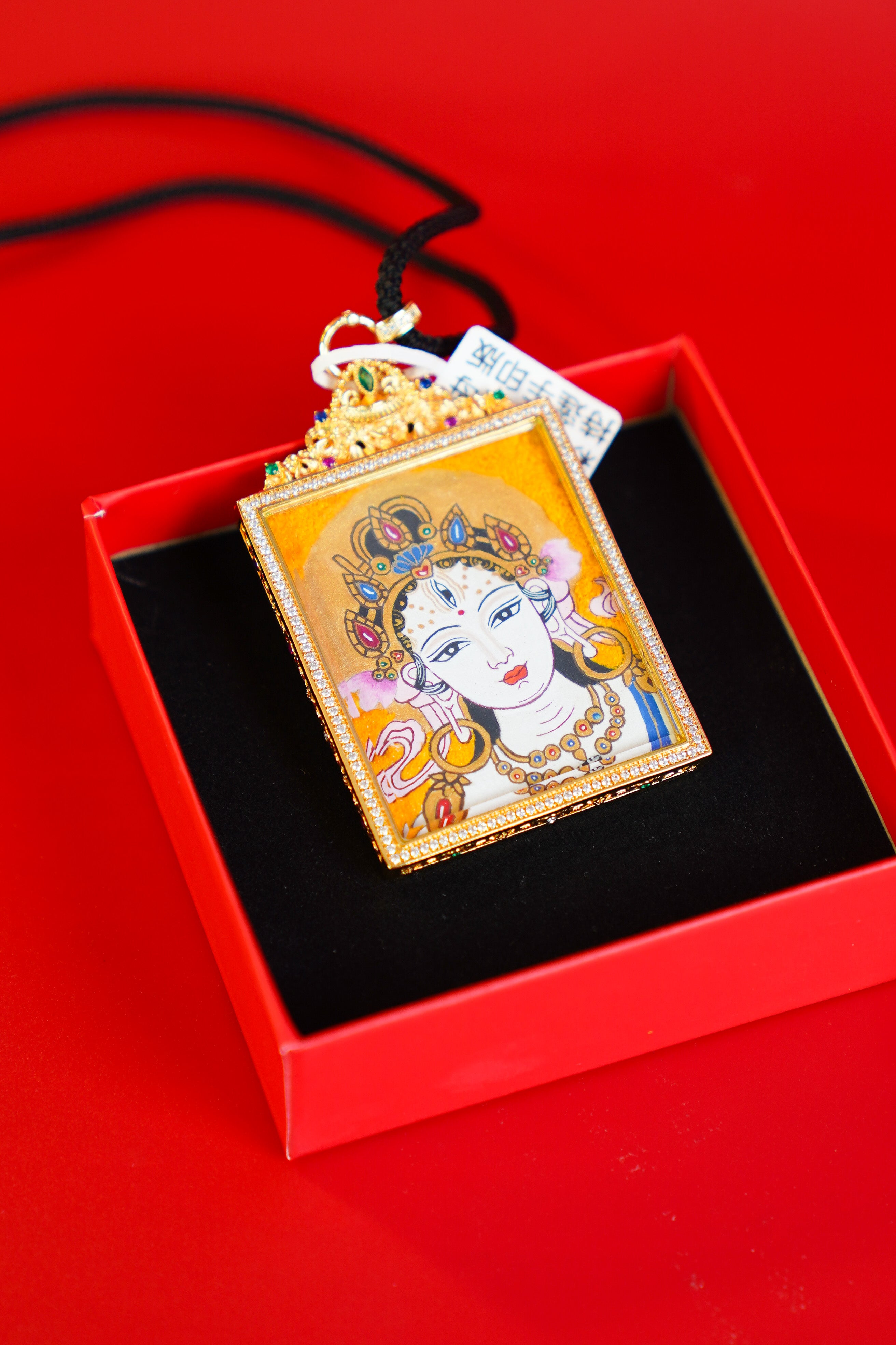 Lotus-Hand Mudra White Tara Thangka in Gold Leaf