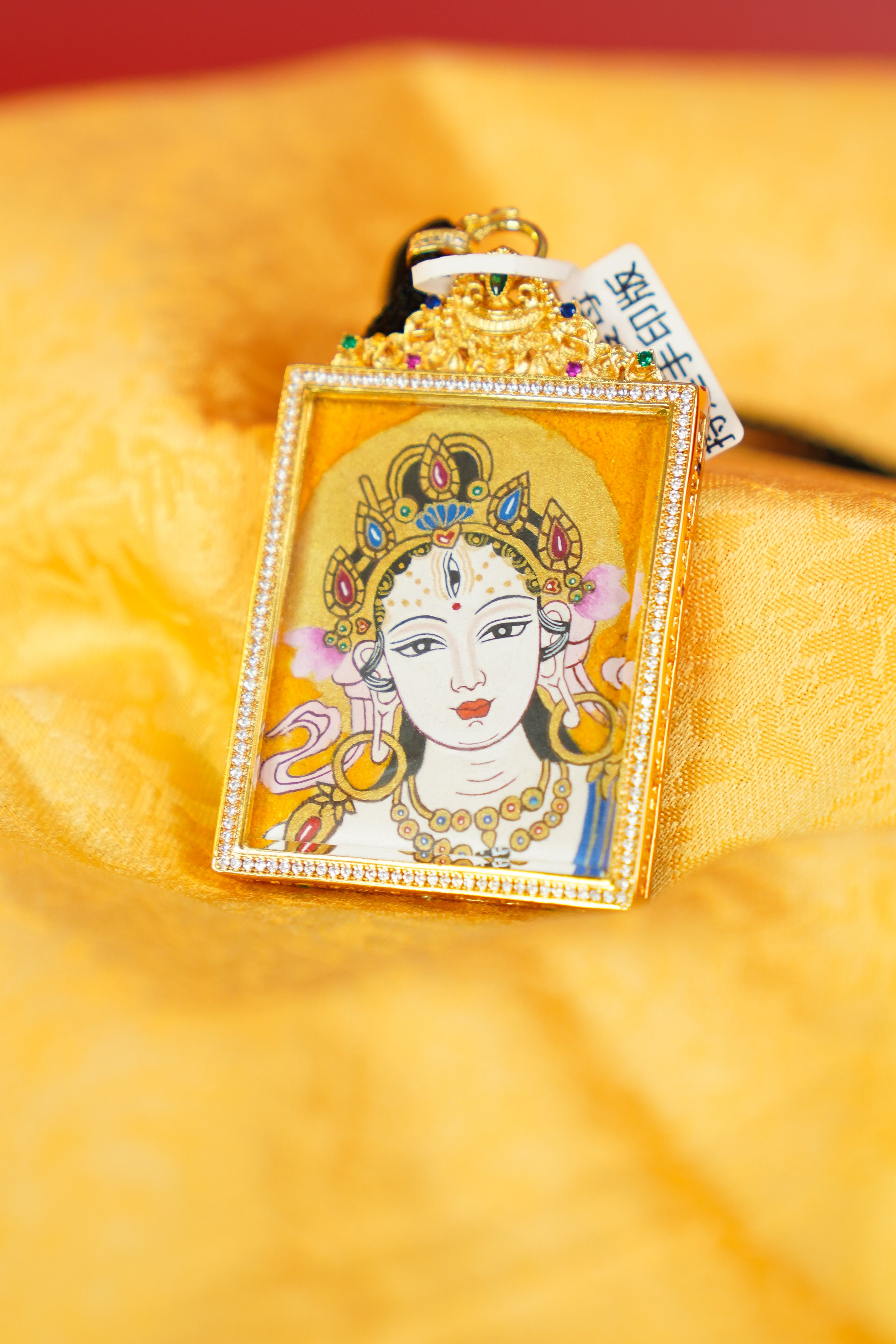 Lotus-Hand Mudra White Tara Thangka in Gold Leaf