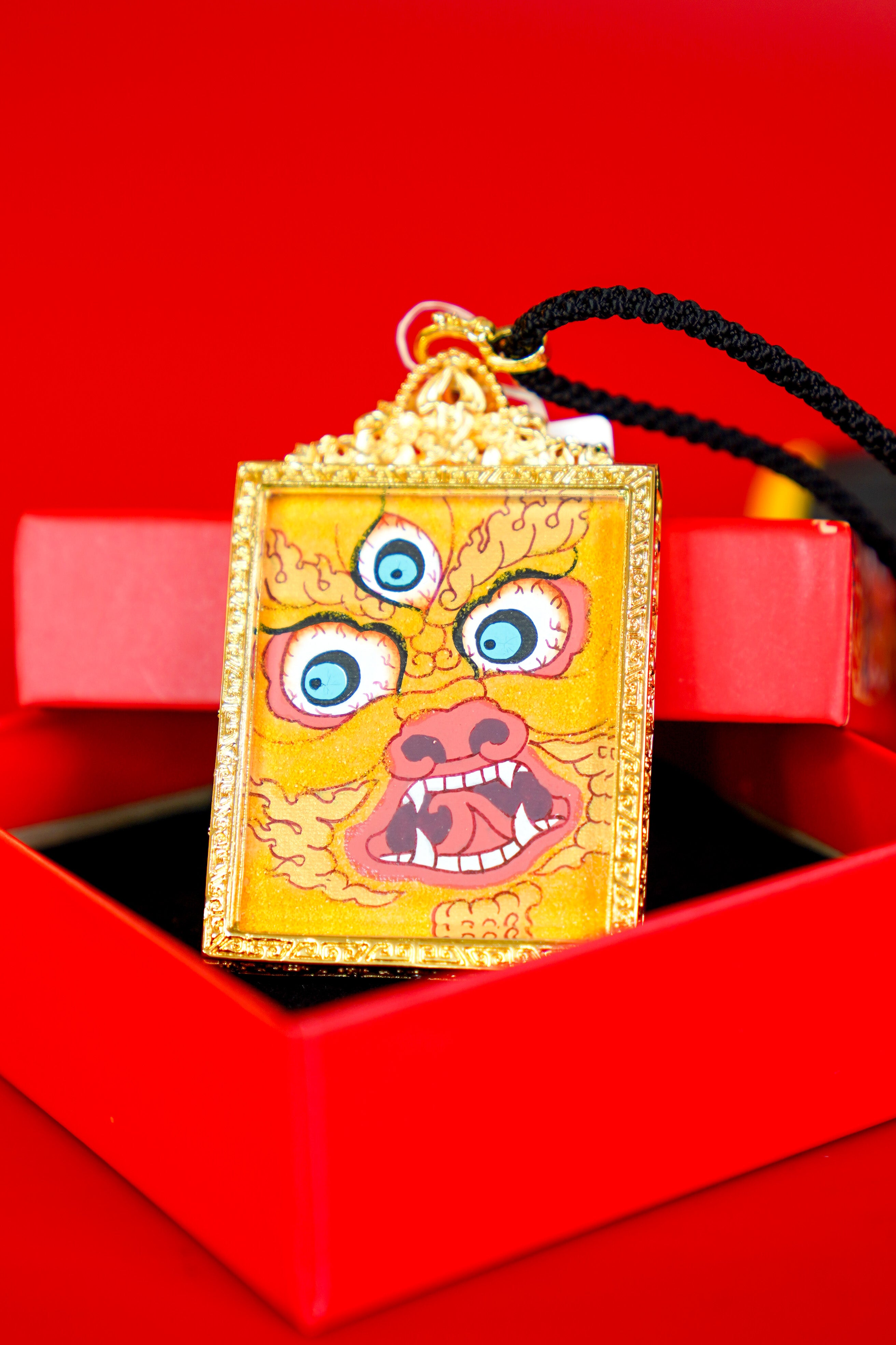 Black Mask Side Profile Thangka - Past, Present, and Future-Thangka Pendant