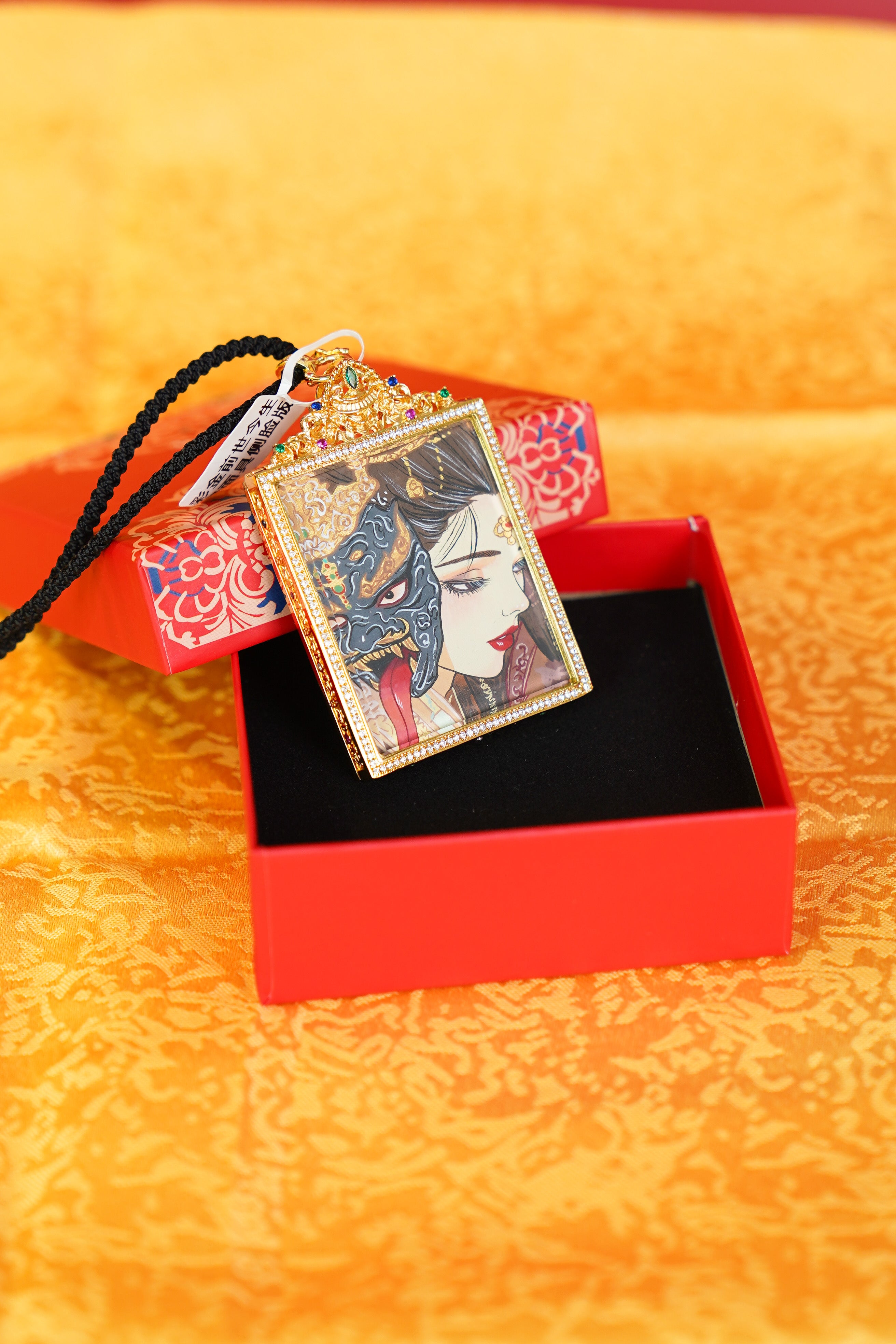 Black Mask Side Profile Thangka - Past, Present, and Future-Thangka Pendant