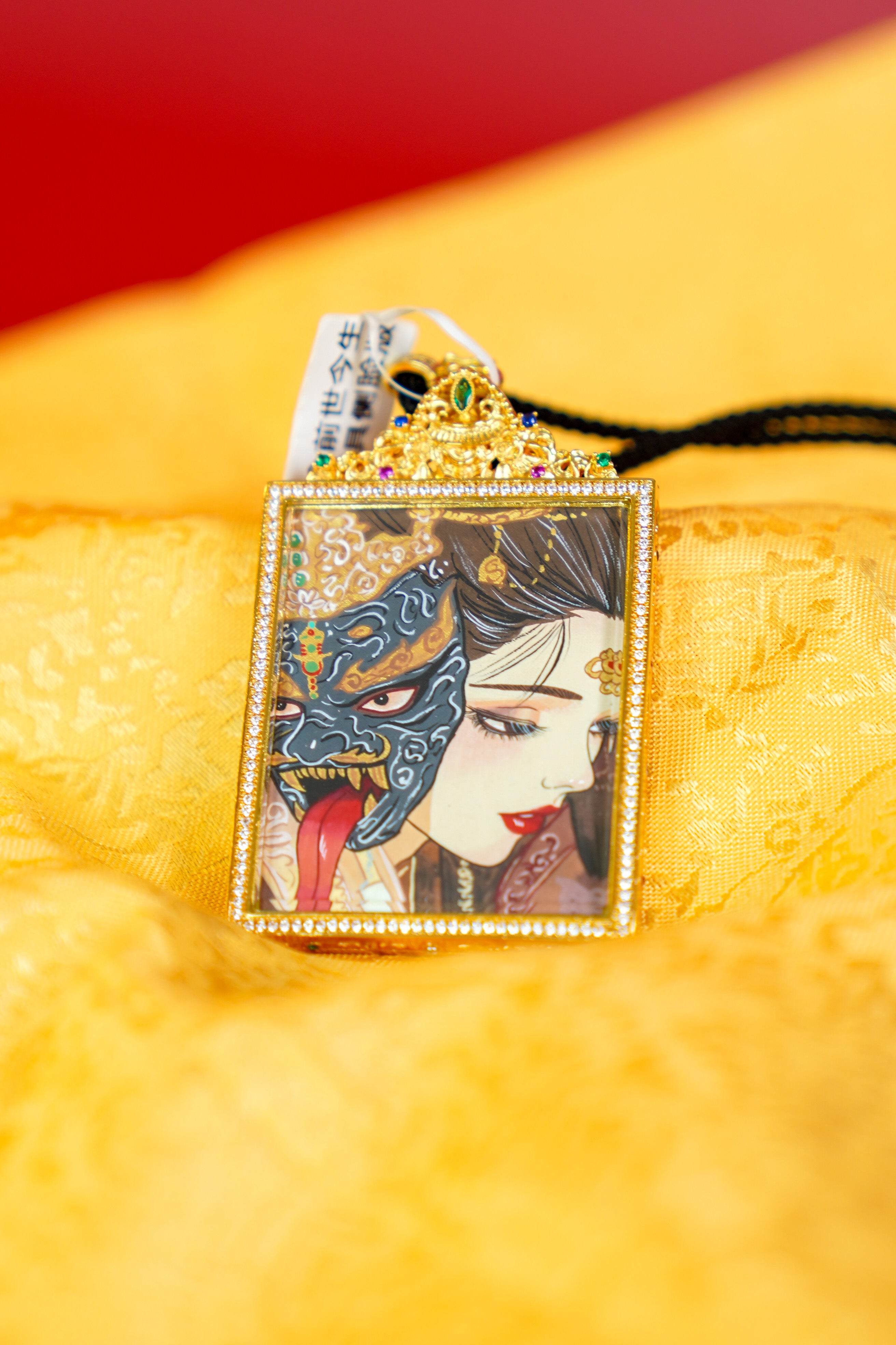 Black Mask Side Profile Thangka - Past, Present, and Future-Thangka Pendant